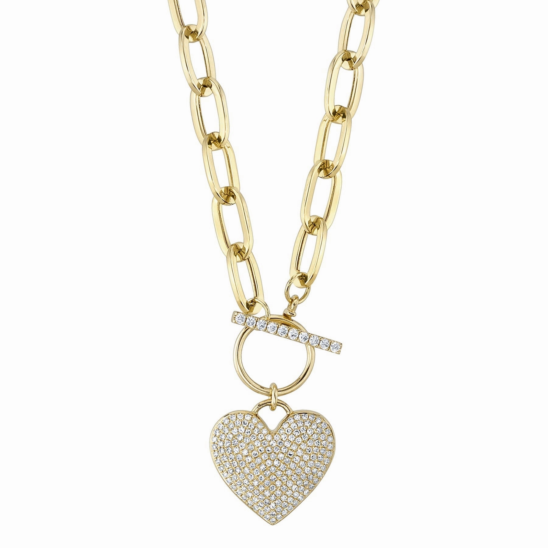 0.50CT DIAMOND PAPER CLIP LINK PAVE HEART NECKLACE