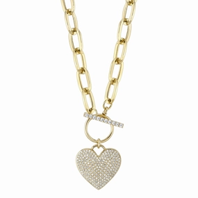 0.50CT DIAMOND PAPER CLIP LINK PAVE HEART NECKLACE