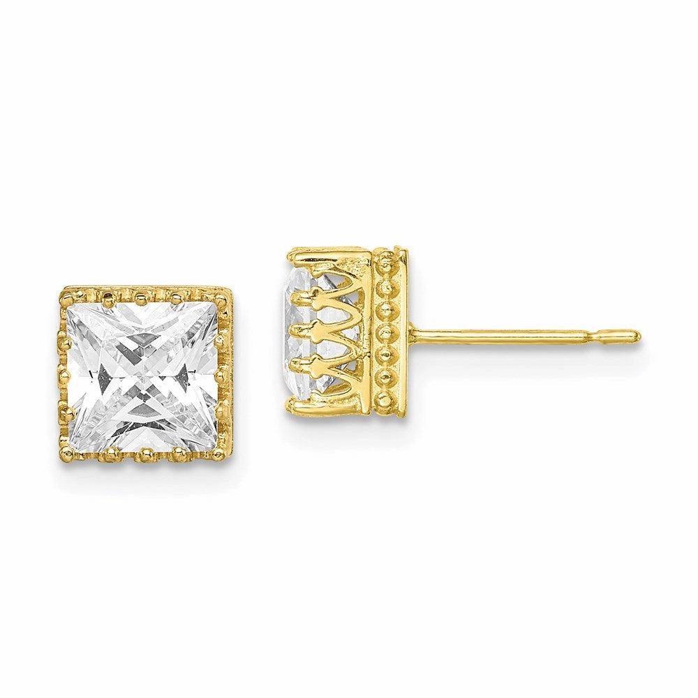 10k Tiara Collection 7mm Polished Square CZ Earrings