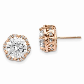 10K Tiara Collection Rose Gold Polished CZ Post Earrings