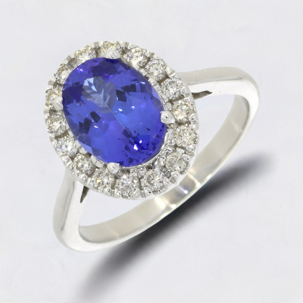 14ct White Gold 1.87cts Tanzanite and 0.35cts Diamond Cluster Ring