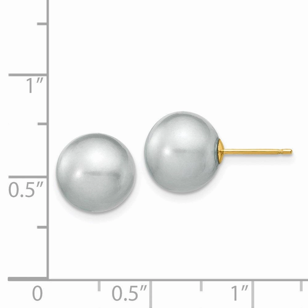 14k 10-11mm Grey Round Freshwater Cultured Pearl Stud Post Earrings