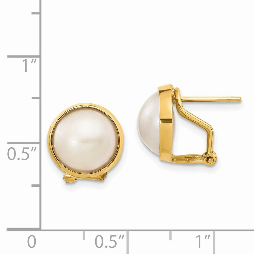 14k 10-11mm White Freshwater Cultured Mabe Pearl Omega Back Earrings