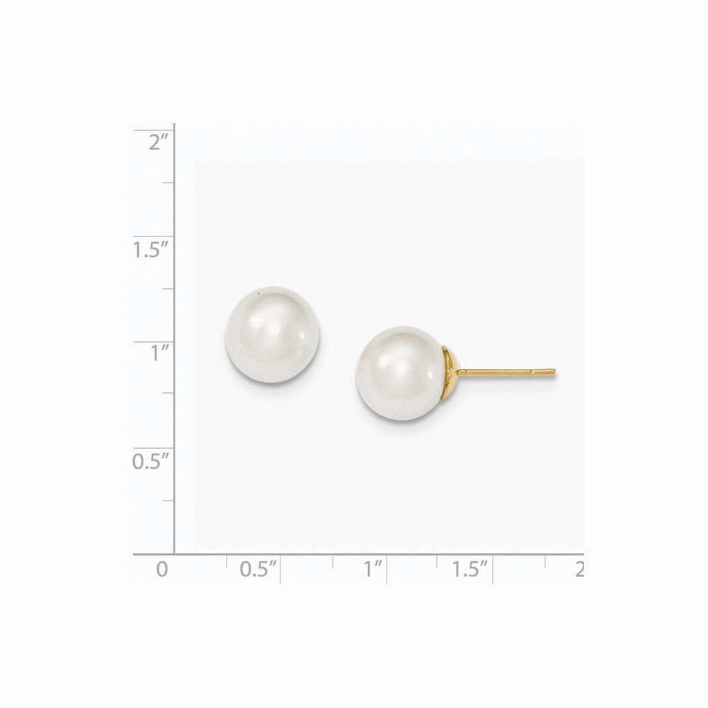 14k 10-11mm White Round Saltwater Cultured South Sea Pearl Post Earrings