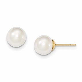 14k 10-11mm White Round Saltwater Cultured South Sea Pearl Post Earrings
