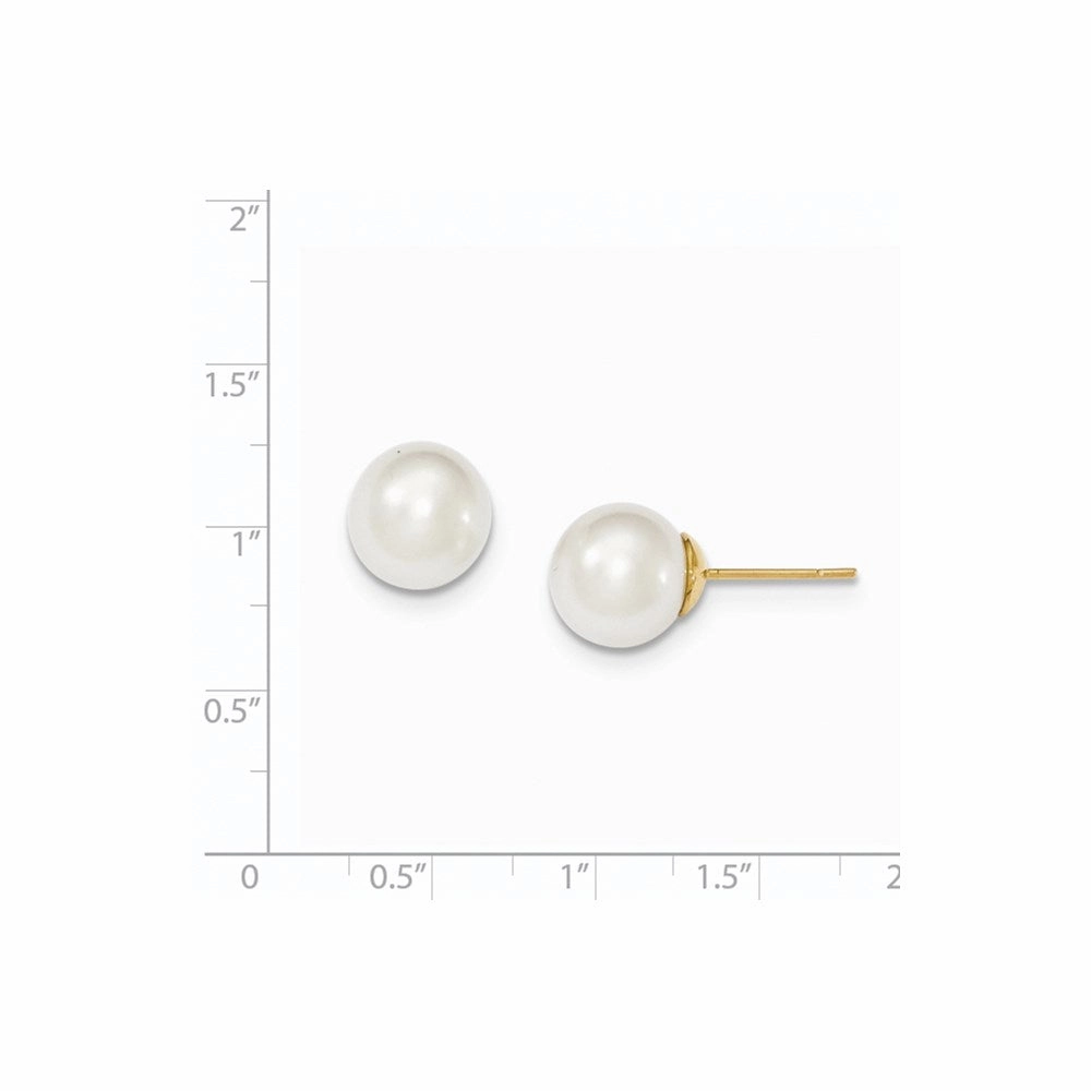 14k 10-11mm White Round Saltwater Cultured South Sea Pearl Post Earrings