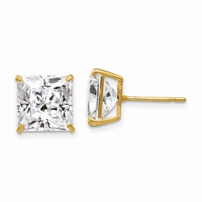 14k 10mm Square CZ Post Earrings