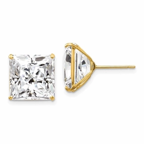 14k 11mm Square CZ Post Earrings