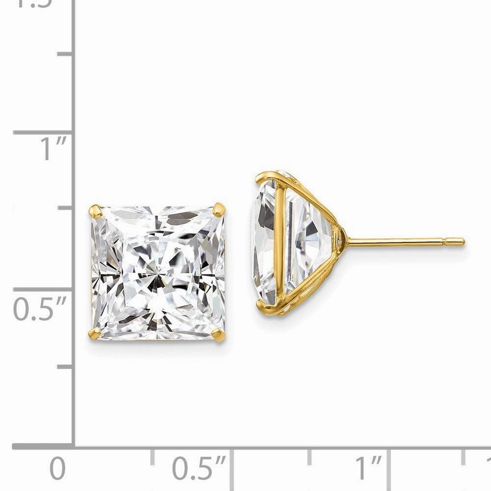 14k 11mm Square CZ Post Earrings