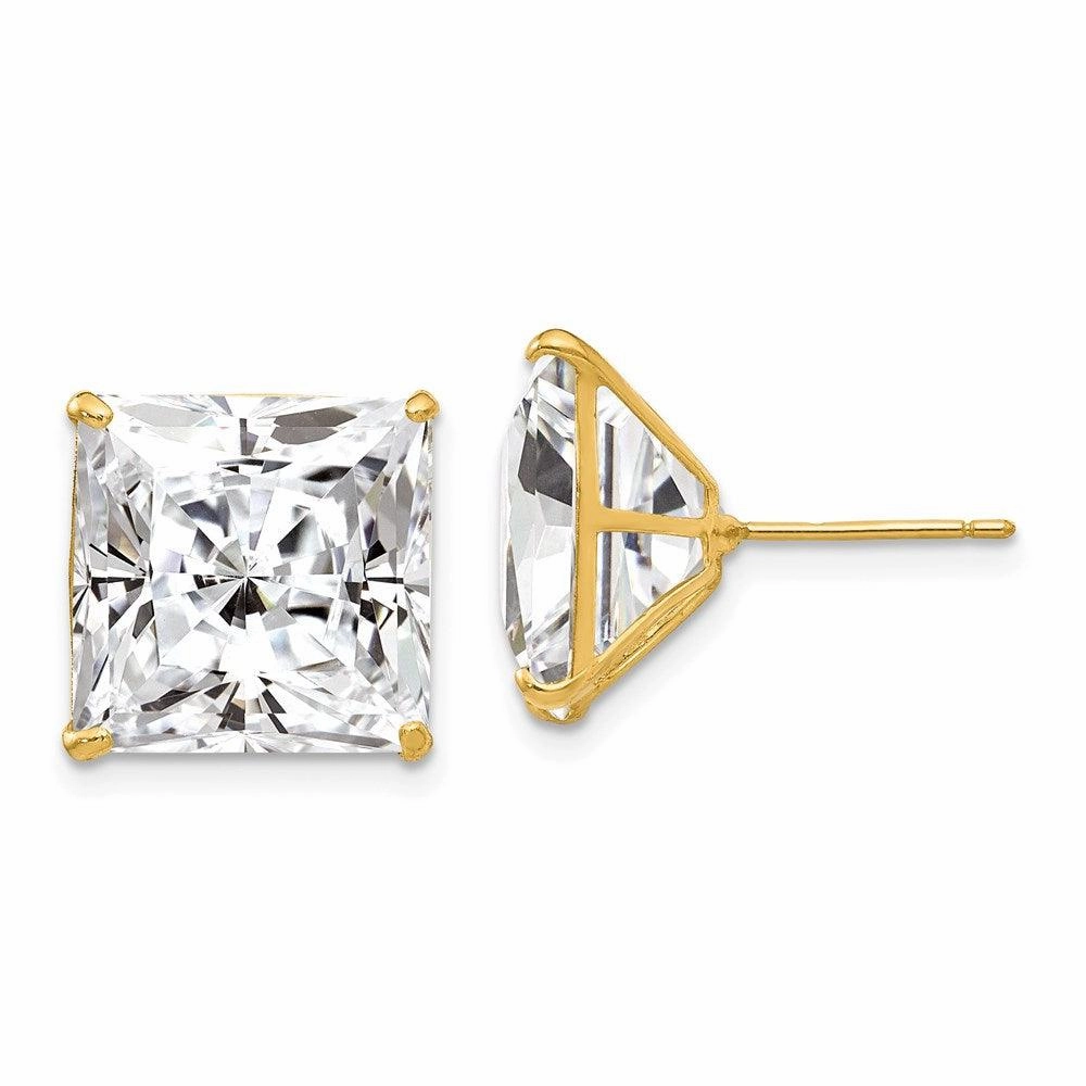 14k 12mm Square CZ Post Earrings