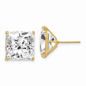14k 12mm Square CZ Post Earrings