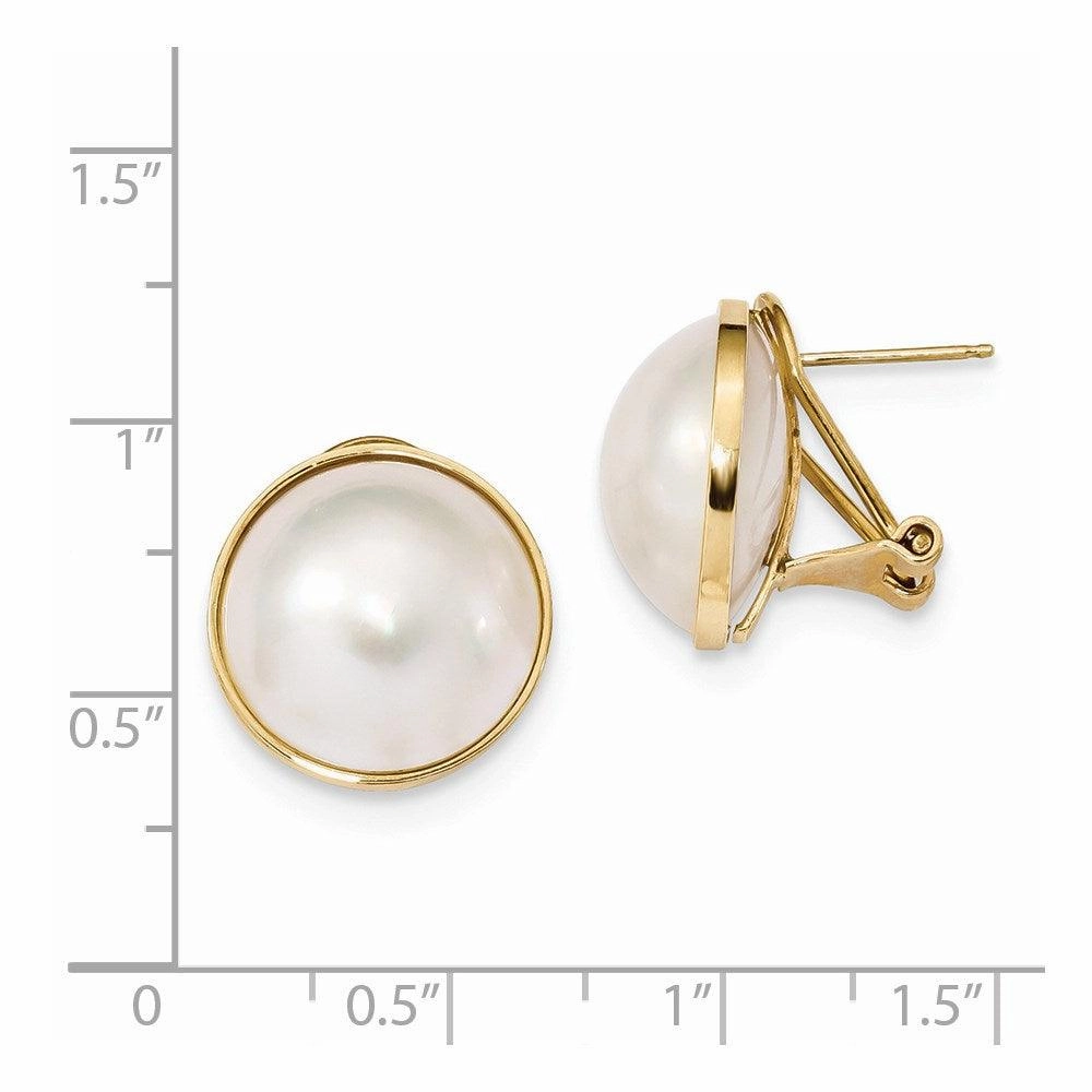 14k 14-15mm White Mabe Saltwater Cultured Pearl Omega Back Earrings