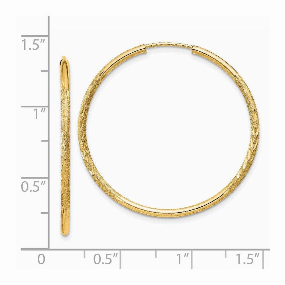 14k 1.5mm Satin Diamond-cut Endless Hoop Earrings