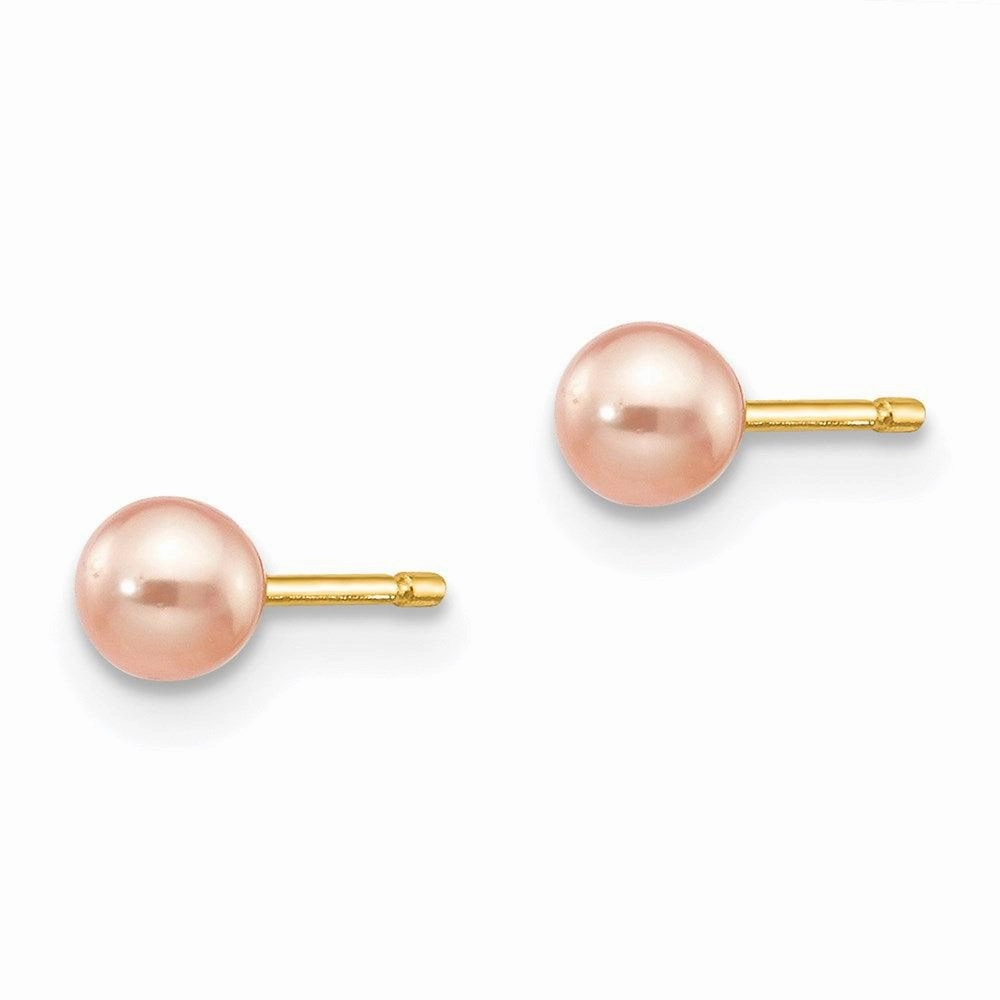 14k 3-4mm Pink Round Freshwater Cultured Pearl Stud Post Earrings