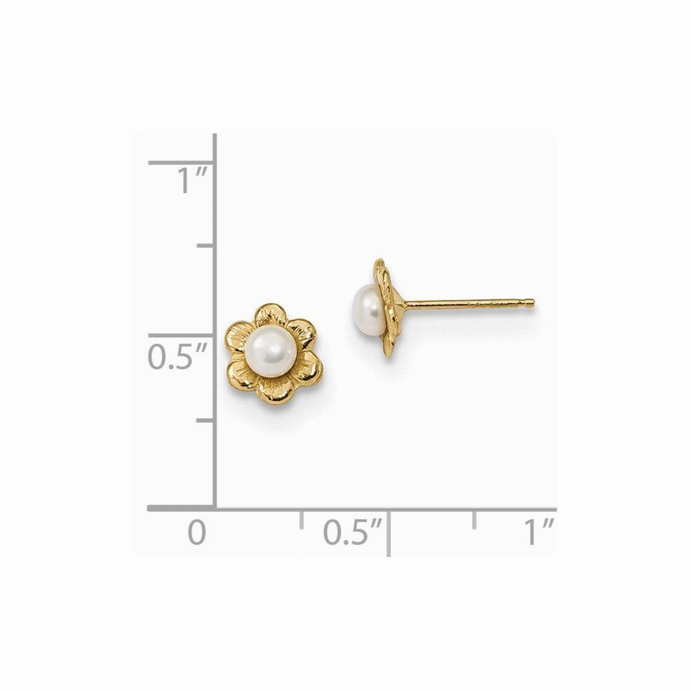 14k 3-4mm White Button Freshwater Cultured Pearl Post Earrings