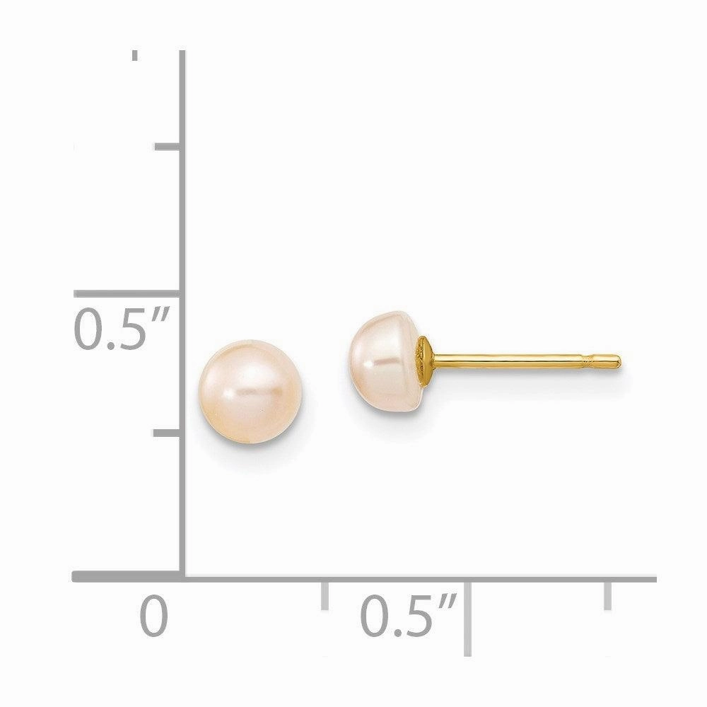 14K 4-5mm Pink FW Cultured Button Pearl Stud Post Earrings