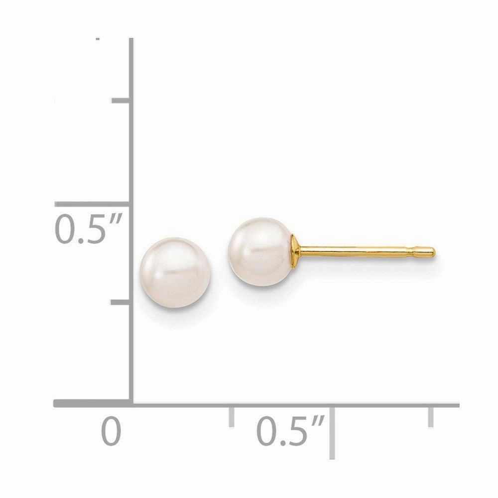 14k 4-5mm Round White Saltwater Akoya Cultured Pearl Stud Post Earrings