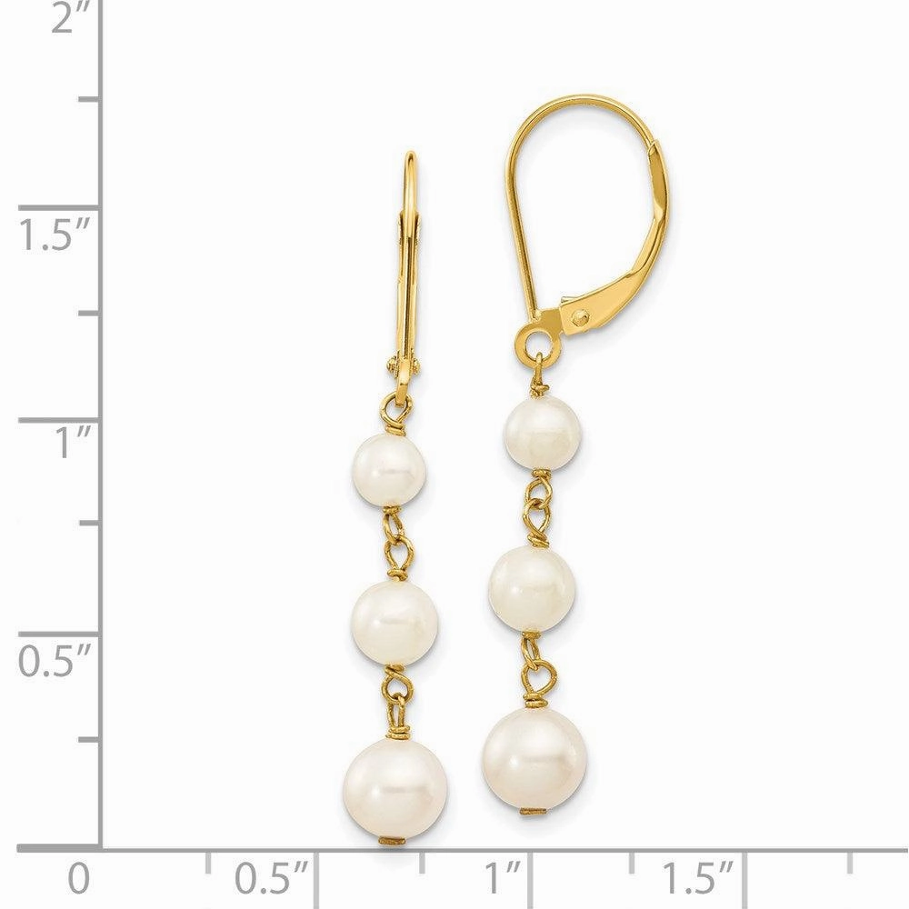 14k 4-6mm White Semi-round FW Cultured Pearl Gaduated Leverback Earrings