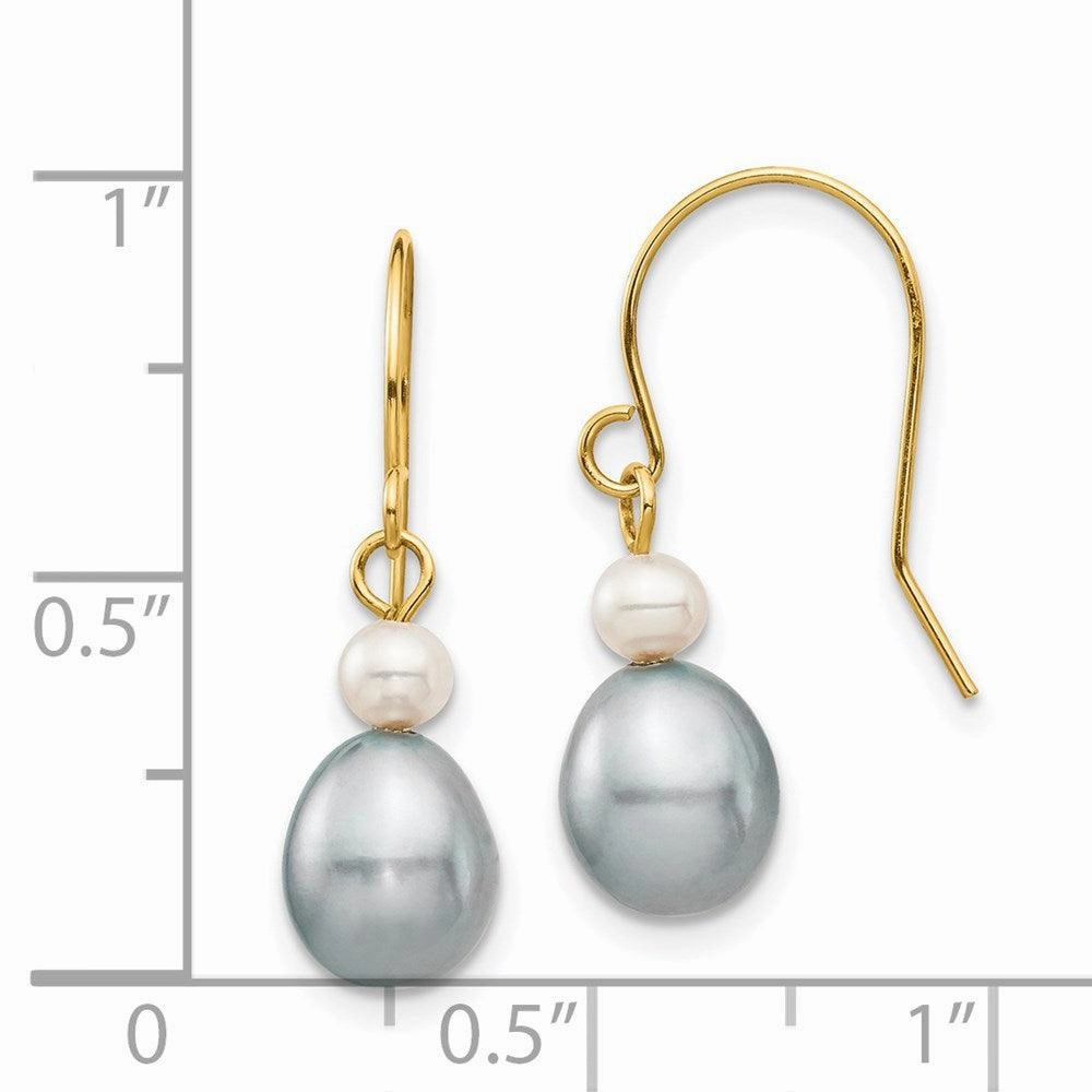 14k 4-7mm White/Grey Round/Rice FW Cultured Pearl Dangle Earrings