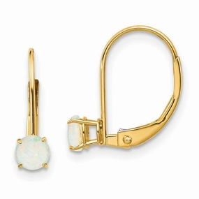 14k 4mm Round October/Opal Leverback Earrings