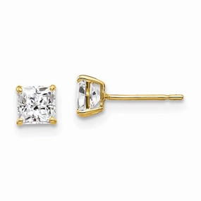 14k 4mm Square CZ Post Earrings