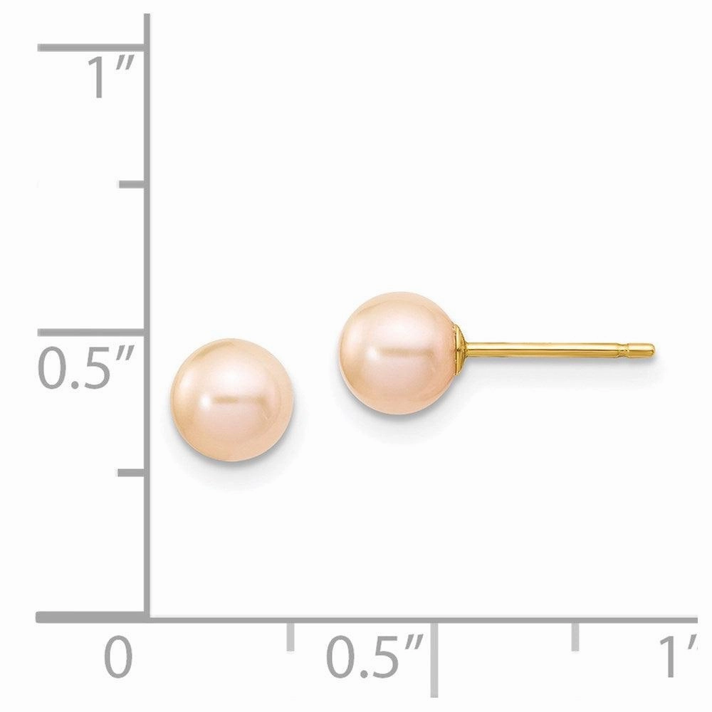 14k 5-6mm Pink Round Freshwater Cultured Pearl Stud Post Earrings