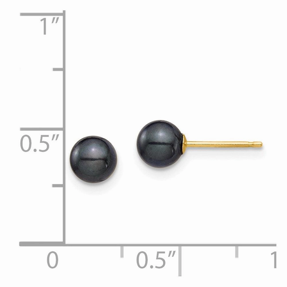 14K 5-6mm Round Black Saltwater Akoya Cultured Pearl Stud Post Earrings