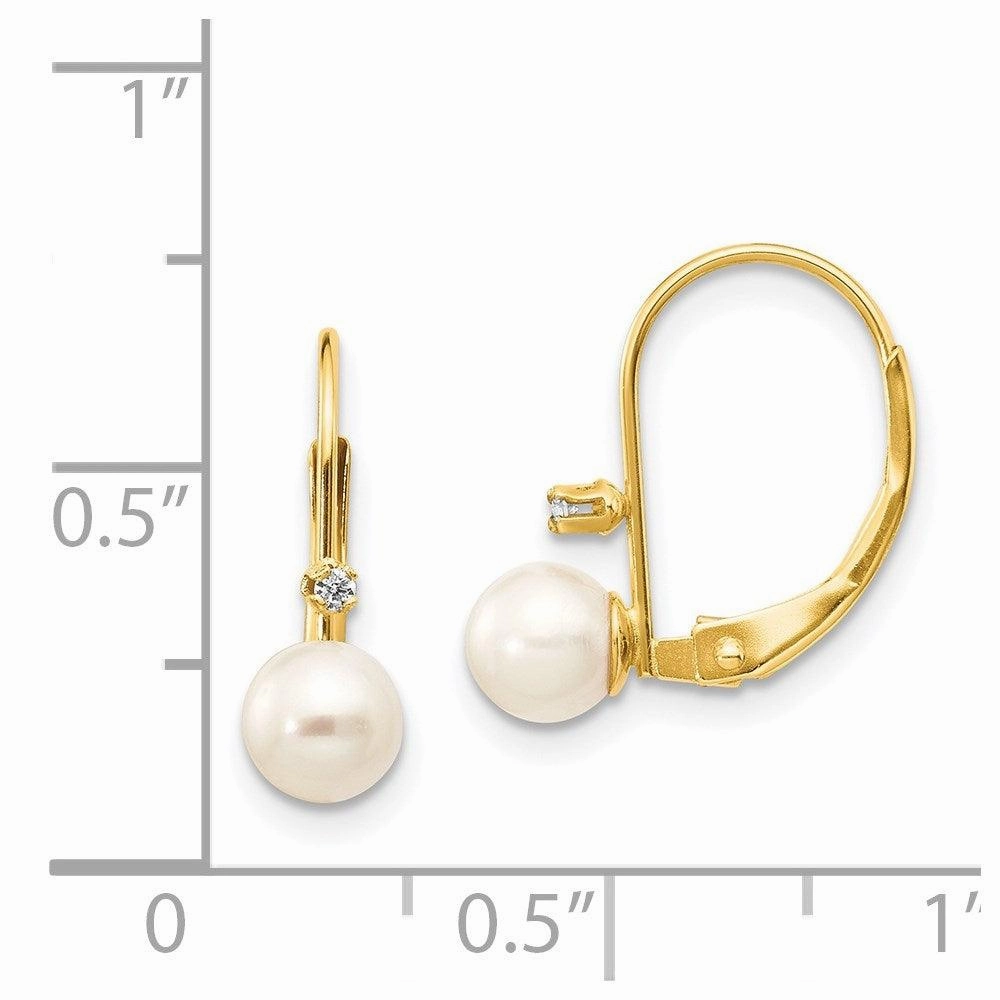 14K 5-6mm Round FW Cultured Pearl .02 ct. Diamond Leverback Earrings