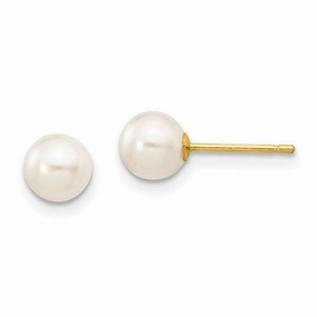 14k 5-6mm White Round Freshwater Cultured Pearl Stud Post Earrings