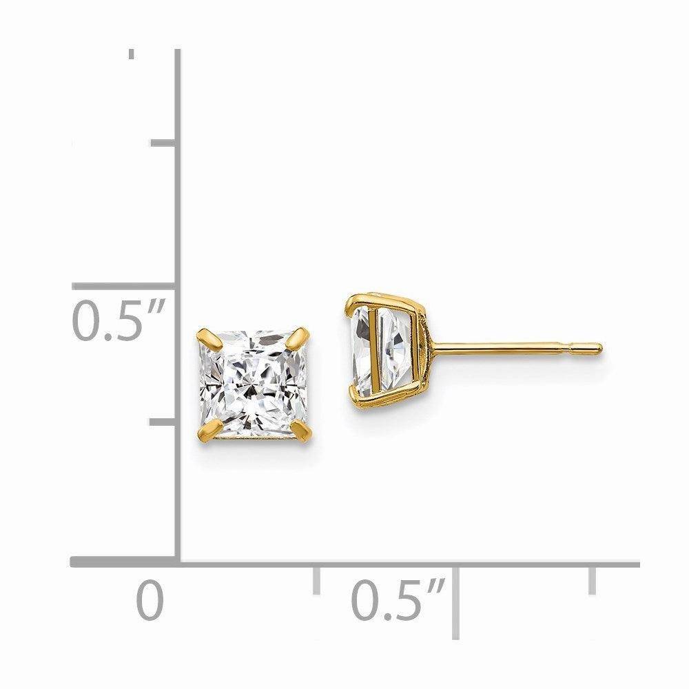 14k 5mm Square CZ Post Earrings