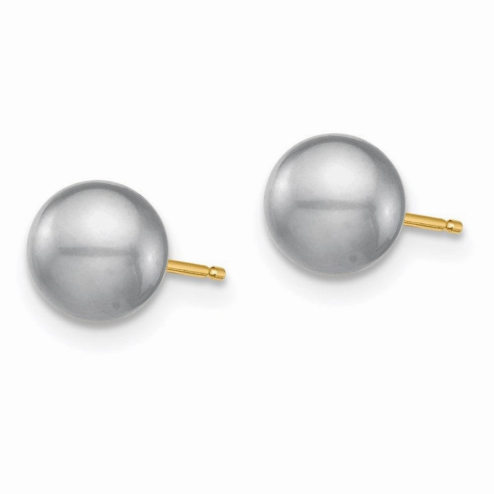 14k 6-6.5mm White/Grey/Black Round FWC Pearl 3 pair Stud Post Earrings Set