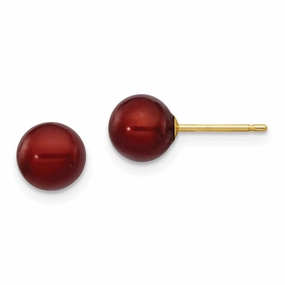 14k 6-7mm Coffee Round Freshwater Cultured Pearl Stud Post Earrings