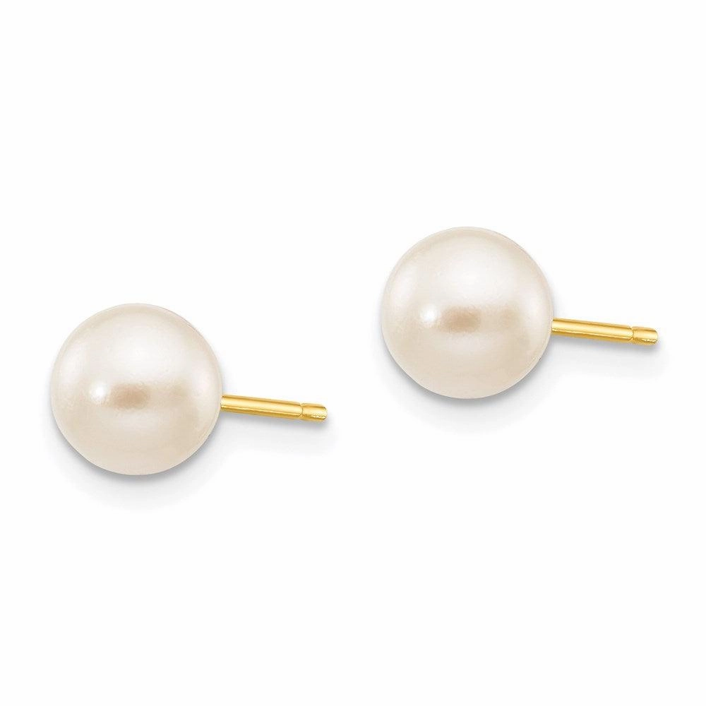 14k 6-7mm Round White Saltwater Akoya Cultured Pearl Stud Post Earrings