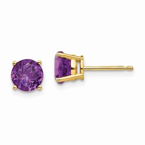 14k 6mm Amethyst Post Earrings