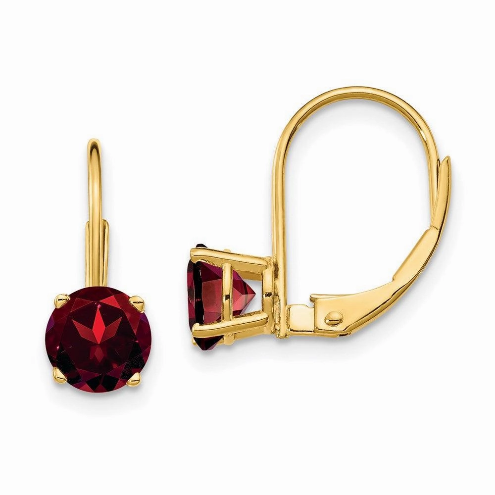 14k 6mm Garnet Leverback Earrings