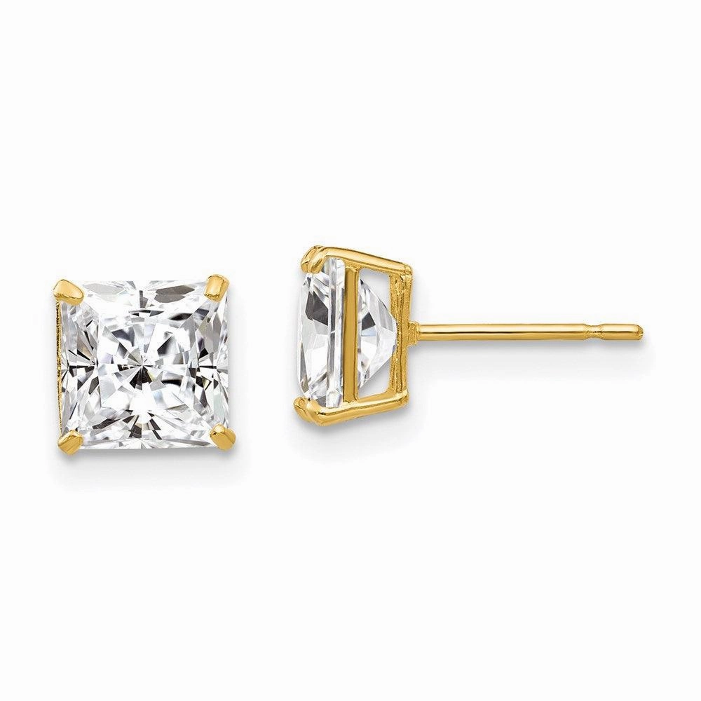 14k 6mm Square CZ Post Earrings