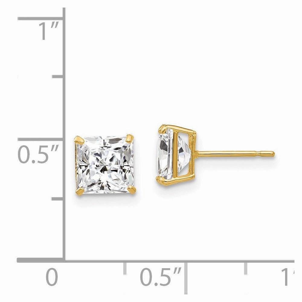 14k 6mm Square CZ Post Earrings