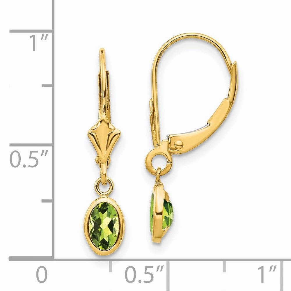 14k 6x4 Oval Bezel August/Peridot Leverback Earrings