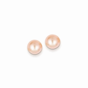 14k 7-8mm Pink Button FW Cultured Pearl Stud Post Earrings