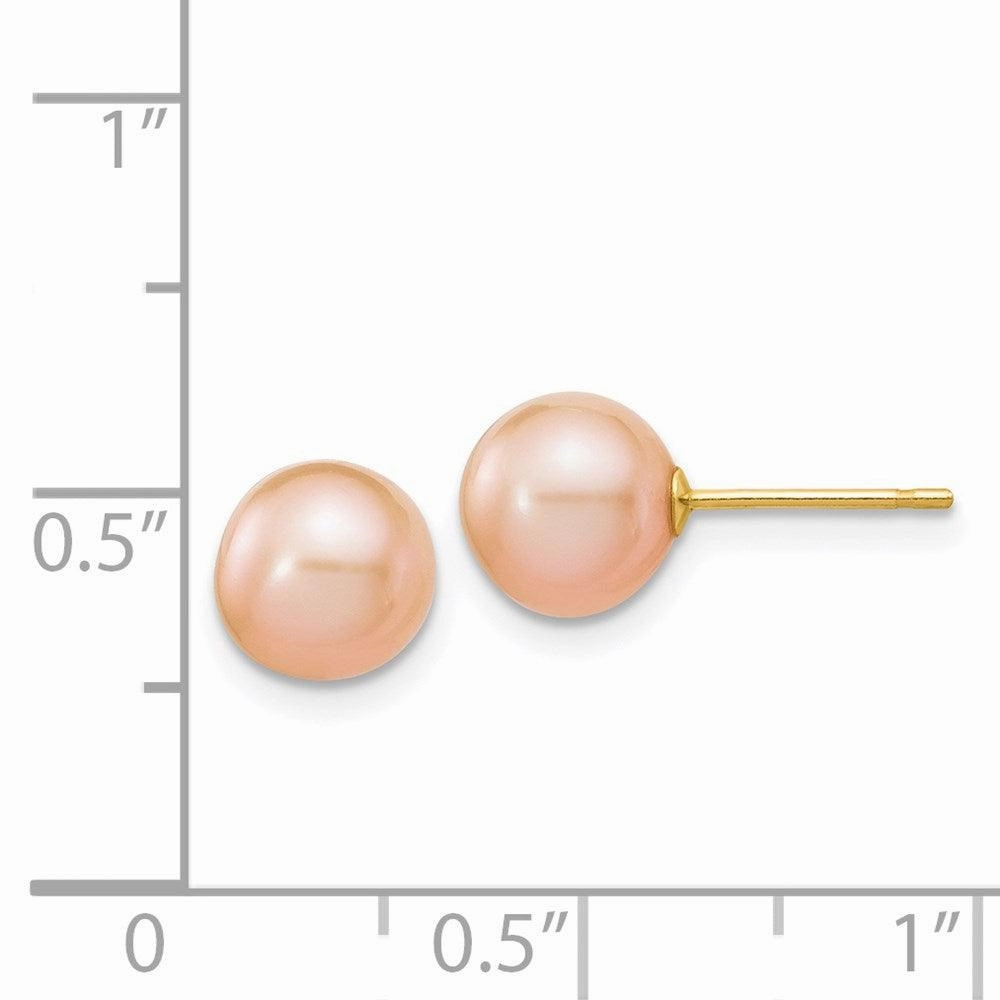 14k 7-8mm Pink Round Freshwater Cultured Pearl Stud Post Earrings