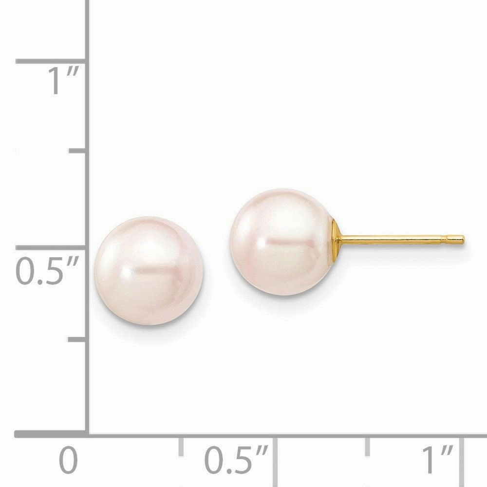 14k 7-8mm Round White Saltwater Akoya Cultured Pearl Stud Post Earrings