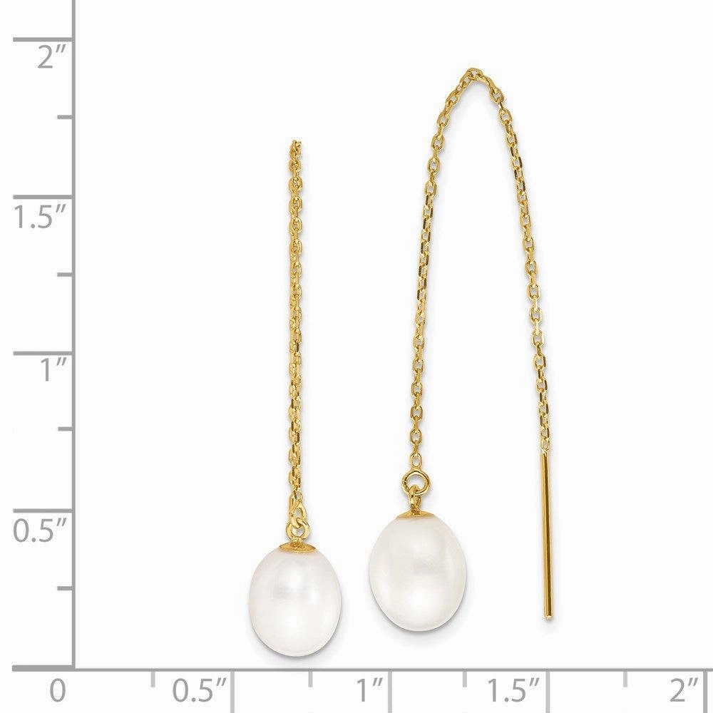 14k 7-8mm White Rice FW Cultured Pearl Cable Chain Threader Earrings