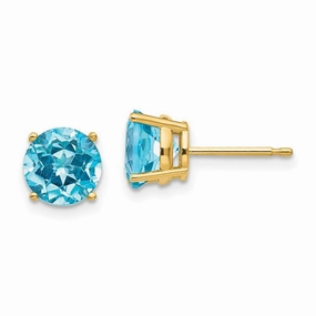 14k 7mm Blue Topaz Earrings