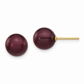 14k 8-9mm Coffee Round Freshwater Cultured Pearl Stud Post Earrings