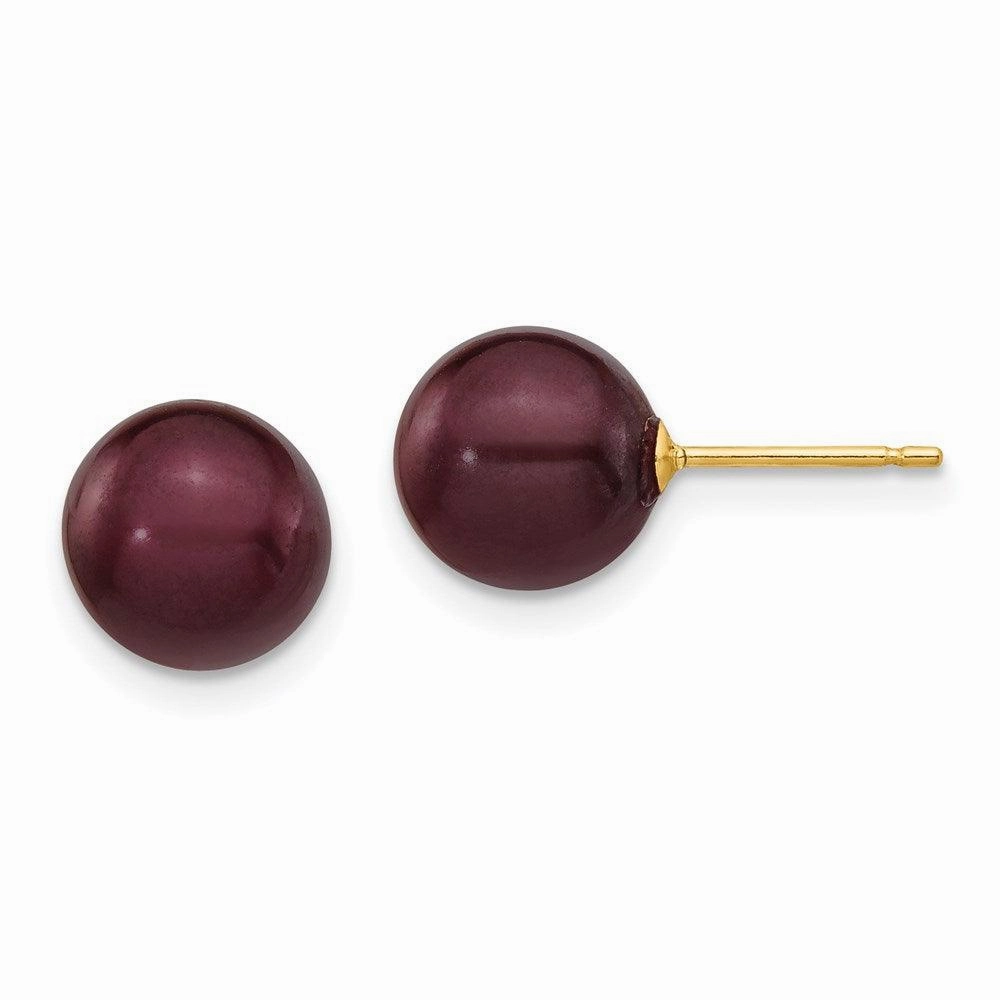 14k 8-9mm Coffee Round Freshwater Cultured Pearl Stud Post Earrings