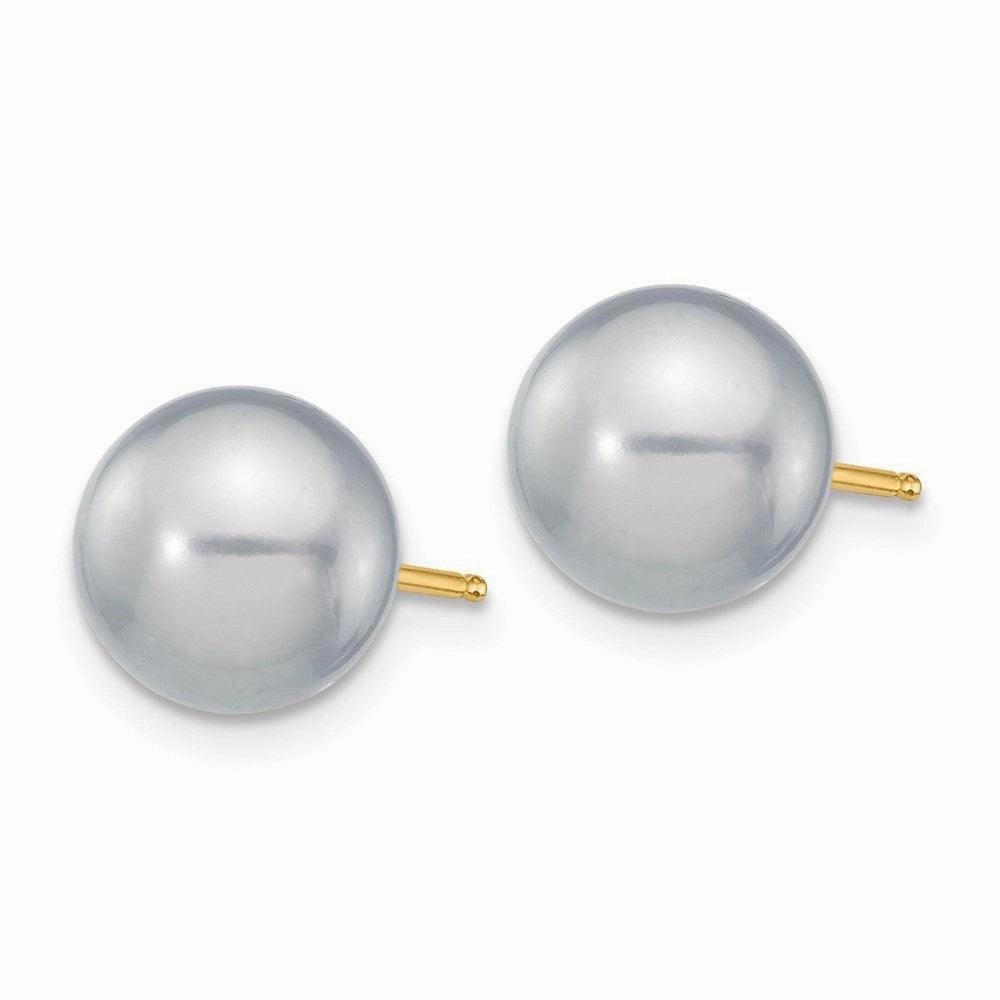 14k 8-9mm Grey Round Freshwater Cultured Pearl Stud Post Earrings