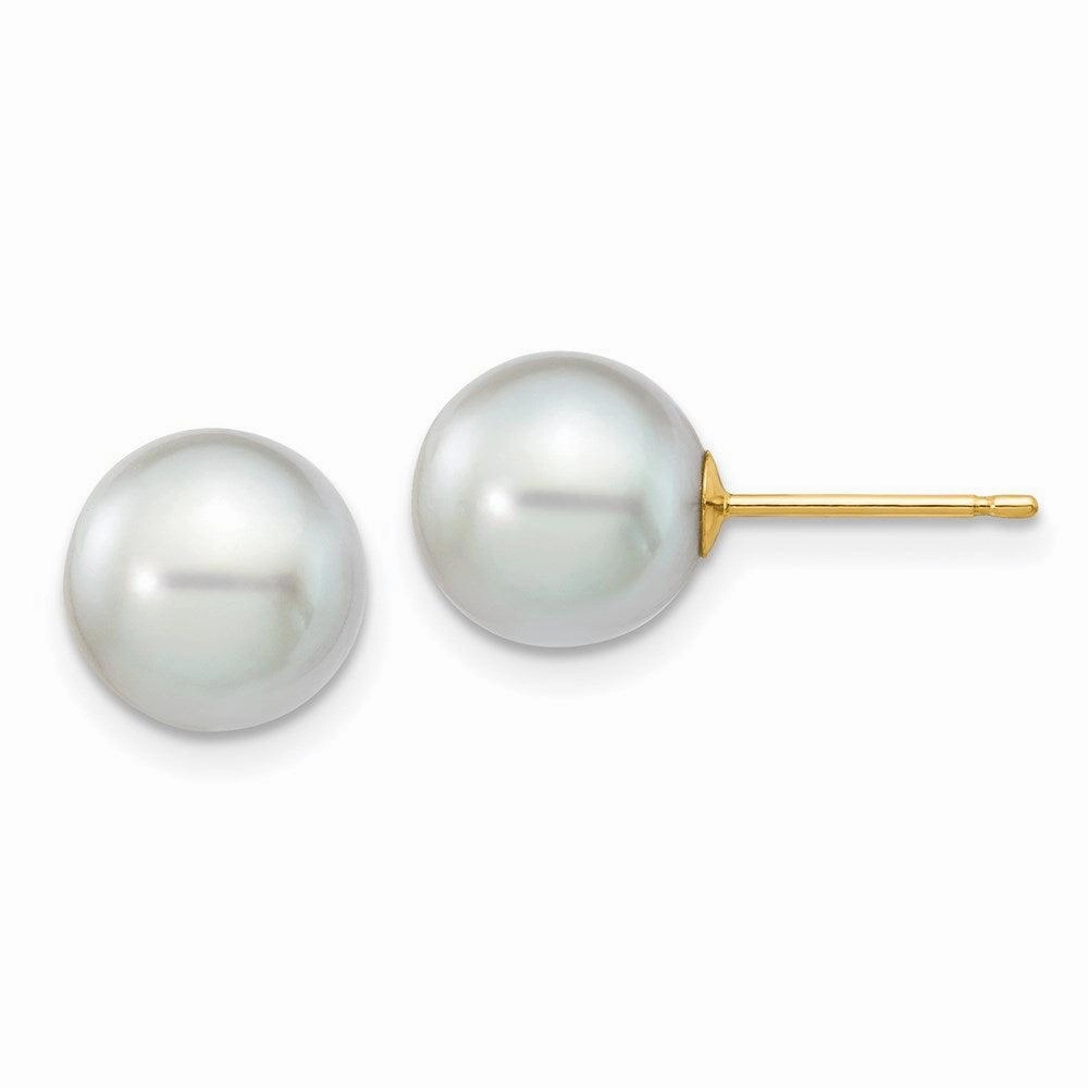 14k 8-9mm Round Grey Saltwater Akoya Cultured Pearl Stud Post Earrings