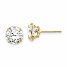 14k 8mm Round CZ Post Earrings