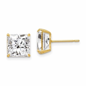 14k 8mm Square CZ Post Earrings
