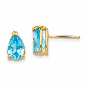 14k 8x5mm Pear Blue Topaz Earrings